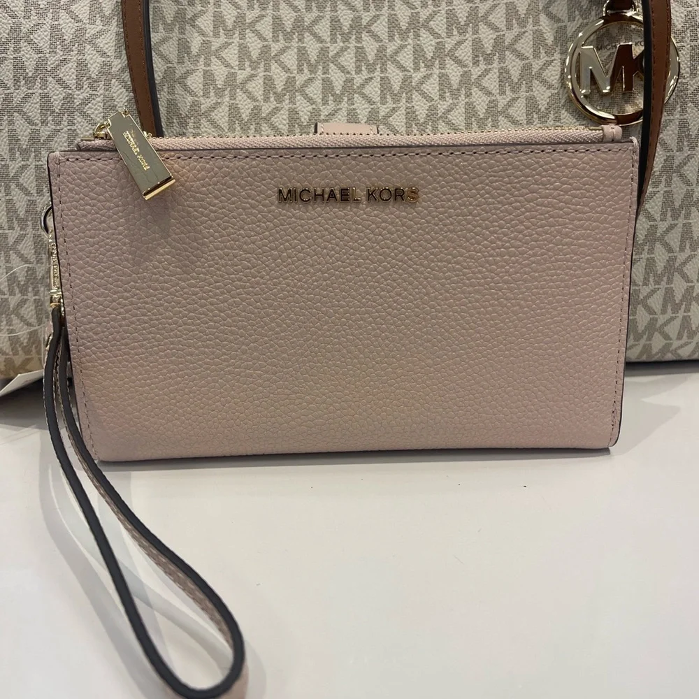 MICHAEL MICHAEL KORS Adele Leather Wallet Double Zip wristlet Soft Pink NWT